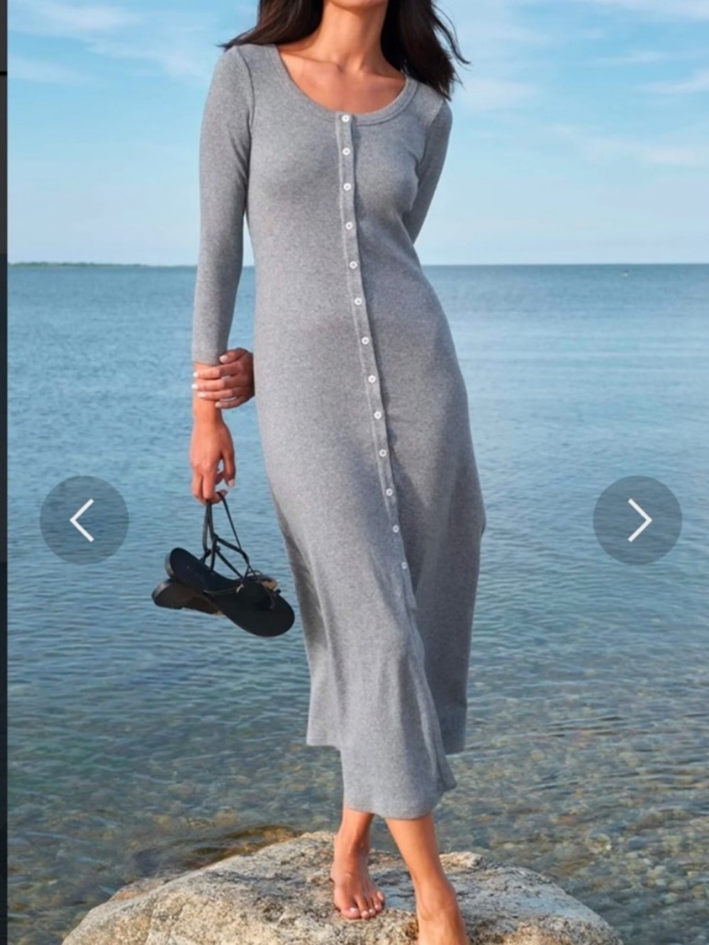 AYR THE IT GIRL Heather Gray Button Down Long Sleeve Ribbed Knit Midi Dress S